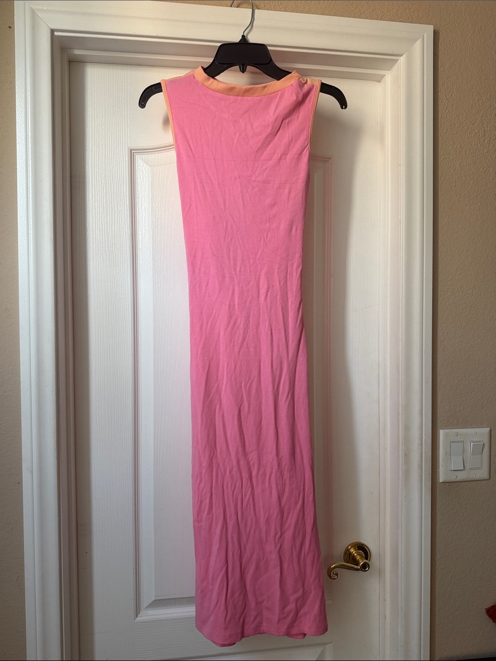 Sleeveless Pink Maxi Dress with Peach Trim